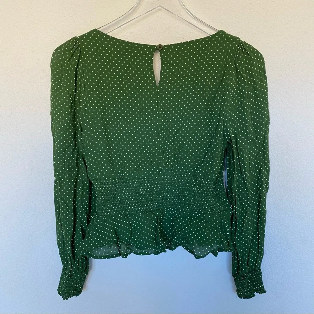 Reformation Hearth Long Sleeve Top Peat Green Polka Dot | 8